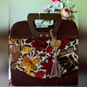 Real Leather Brown and Multicolor Floral 👜 Hand Bag